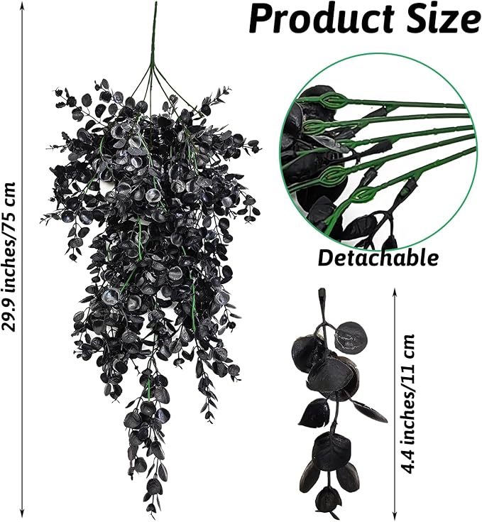 Hamiledyi 6 PCS Reptile Plants, Hanging Terrarium Plants, Artificial Leaves Habitat Decorations with Suction Cup, Fake Amphibian Plants for Bearded Dragon Lizard Hermit Crab Geckos Chameleon(Black)