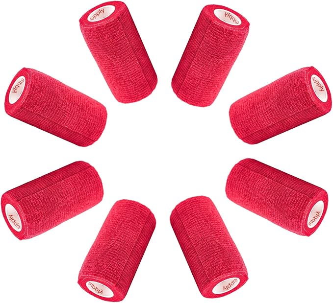 3 Inch Vet Wrap Tape Bulk (Red) (Pack of 24) Self Adhesive Adherent Adhering Flex Bandage Grip Roll for Dog Cat Pet Horse