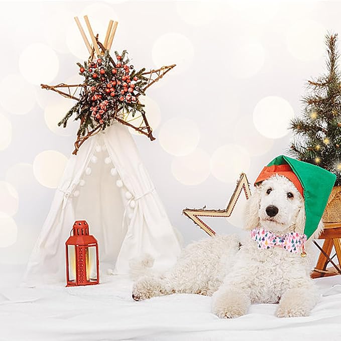 Christmas Dog Collar, Pink Christmas Tree Soft Comfortable Collars with Bow Adjustable Pet Collar with Premium Metal Buckle Dog Necklace for Large Girl Dogs