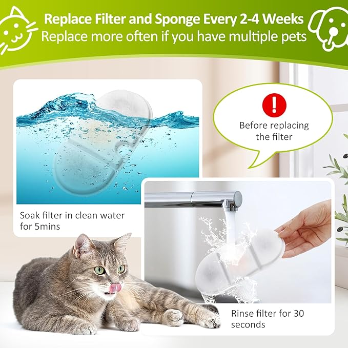8 Pack Replacement Filters for Capsule Cat Water Fountain PLWF002, ZEKIRY Cat Water Filter Replacement, Triple Filtration Pet Water Fountain Filters