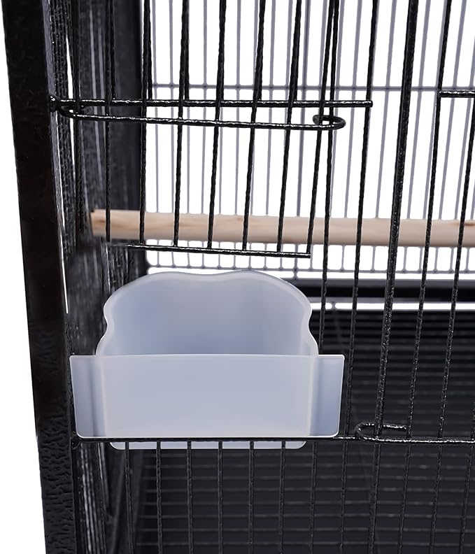 Iron Parakeet Bird Cage with Stand, Pet Bird Container with Skylight, Large Cage for Medium&Small Bird with Wheels and Doors for Cockatiel Sun Conure Senegal Jardine Quaker Budgie (Black)