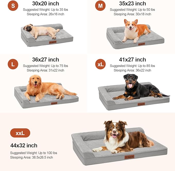 Orthopedic Dog Beds Large Sized Dog, 3 Inch Memory Foam Pet Bed for Medium and Large Dogs, Washable Removable Cover, Nonskid Bottom, Waterproof, 44x32 Inches XXL Light Grey