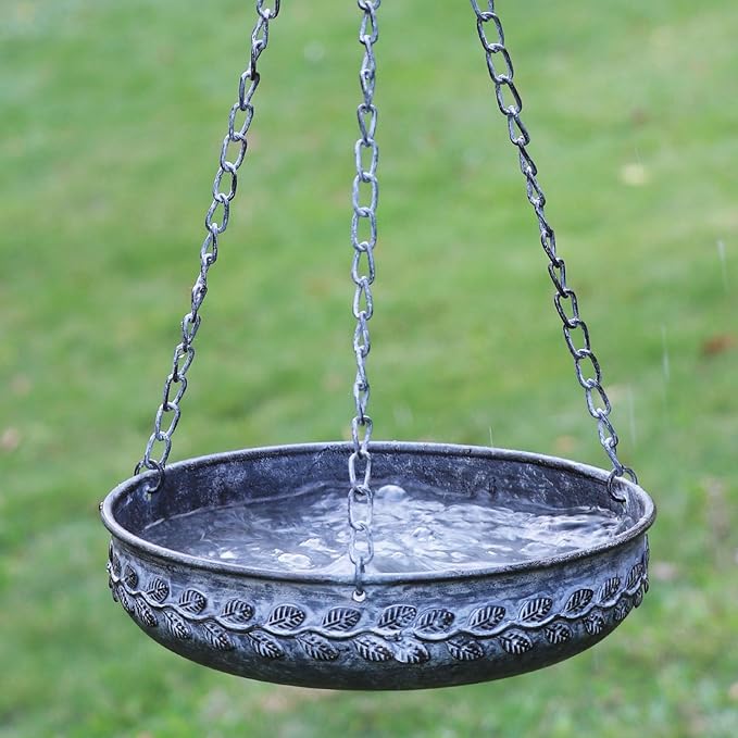 Hanging Bird Baths for Outside,Metal Bird Feeder,Hanging Birdbaths for Outdoors,for Garden Backyard Patio and Deck-Dark Grey