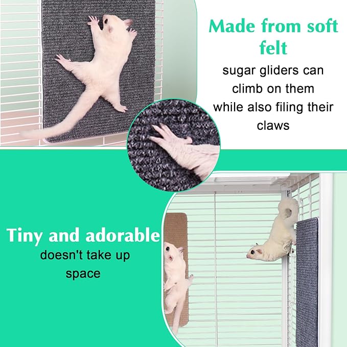 Sugar Glider Toys, 3 Pcs Self-Adhesive Sugar Glider Climbing Mats Sugar Glider Cage Accessories for Sharpening Claws Small Pets Scratching Pads Enrichment Toys for Wall & Furniture Protectors