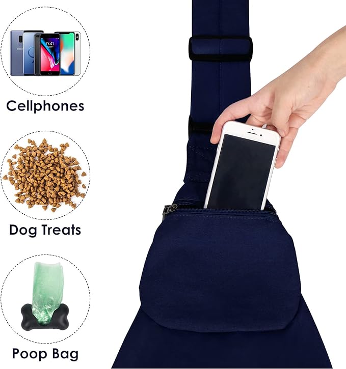 Lukovee Pet Sling, Hand Free Dog Sling Carrier Adjustable Padded Strap Tote Bag Breathable Cotton Shoulder Bag Front Pocket Safety Belt Carrying Small Dog Cat Puppy Machine Washable (DBL, M)