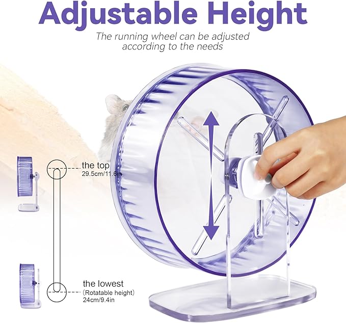 9In Hamster Wheel, Adjustable Chinchilla Wheel, Silent Spinner for Dwarf Syrian Gerbils Mice and Other Small Size Pets (9 Inch, Purple)
