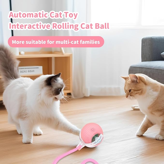 Interactive Cat Toys for Indoor Cats Smart Automatic Ball Rolling for Bored Kitten Pet Upgraded Speedy Moving Chase Dogs Toy Pink