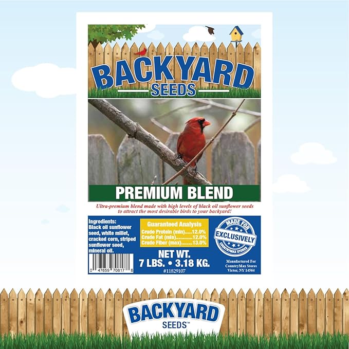 Backyard Seeds Premium Blend Bird Seed to Attract Songbirds - Wild Bird Food Mix with Black Oil Sunflower (7 Pounds)