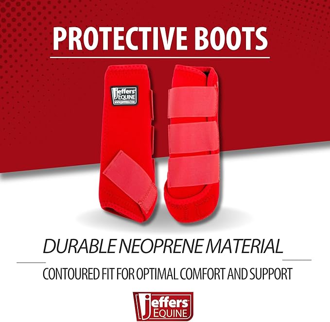 Jeffers Equine Protective Horse Boots 1 Pair Red - Safe Neoprene Leg Guards & Comfortable Fit, Durable Strap Closures, Front & Hind Support, Equestrian Accessories for Travel & Riding - Small