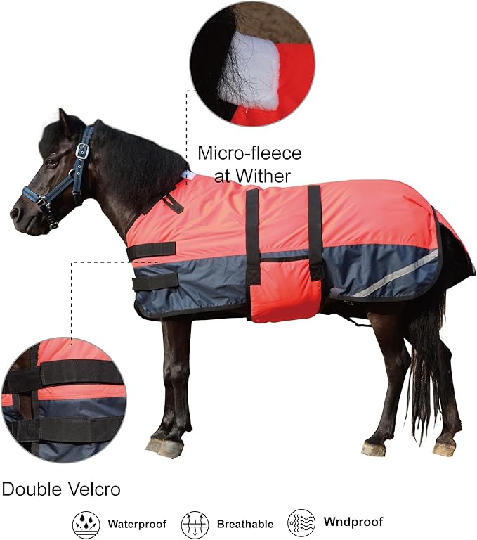 Foal/Mini Horse Size 30"-48" Waterproof & Breathable 300 Denier Winter Turnout Blanket with 150g Polyfill Fluorescencered Small