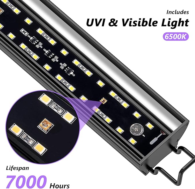 8-INCH LED UVB Light for Reptiles, LED Reptile Light Fixture Controller with Dimming and 4 UVI Modes, 8W Aluminum UVA UVB Lamp for Turtles, Snakes, and Bearded Dragons, 6500K
