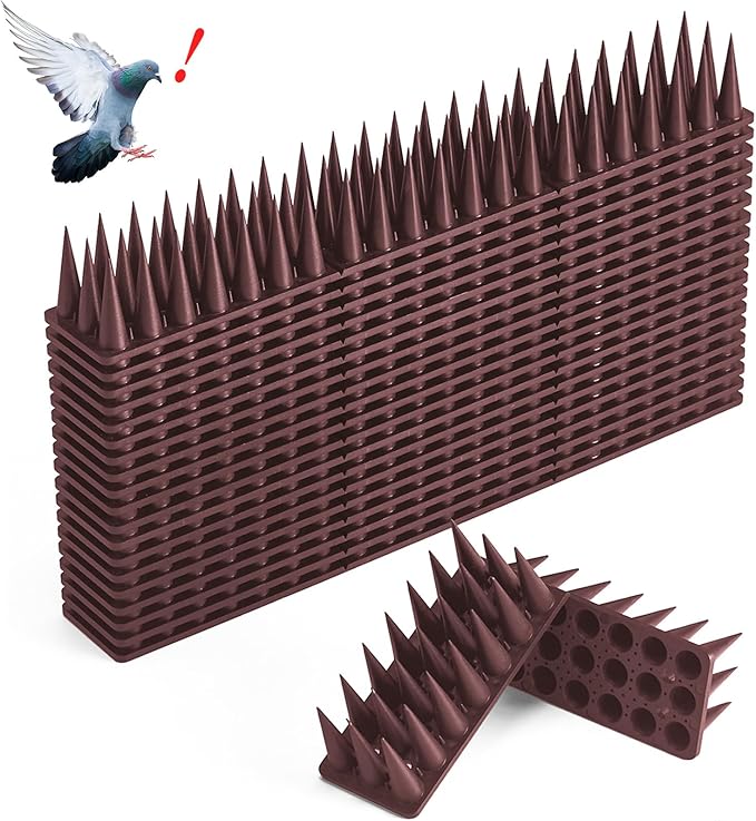 CIIC Bird Spikes, 30 Pack Pigeon Squirrel Raccoon Cat Deterrent Spike Outside Anti Birds Defender Outdoor to Keep Robin Away Roof Fence Window Nest, Brown