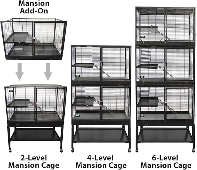 Durable All-Metal Mansion Cage for Chinchillas, Rats, Ferrets, Degus (2-Level)