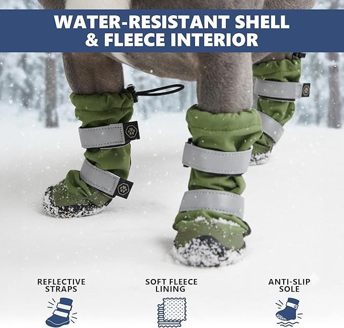 Spark Paws Dog Shoes, Waterproof Dog Boots for Medium to Large Dogs, Non Slip, Breathable Dog Booties and Paw Protectors - 4PCS Doggie Hiking Boots with Reflective Straps - Green, Size 6