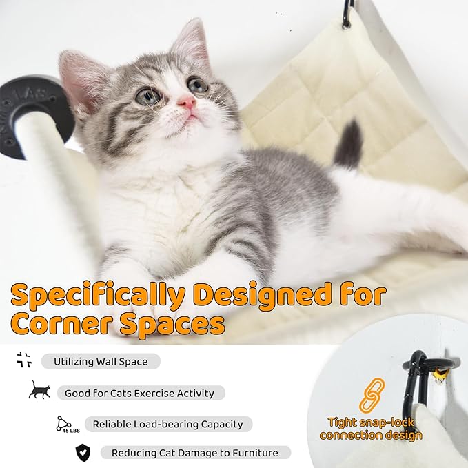 Wall Corner Cat Hammock Wall Mounted, 14.96 x 14.96 inch Wall Mounted Shelves Cat Beds for Sleeping, Playing, Climbing & Resting Wall Furniture Designed Specifically for Corners