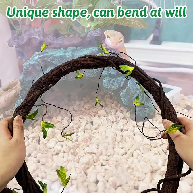 VCEPJH Extra Large Reptile Vines Thick Terrarium Plants 78 Inches Long Flexible Climbing Branch with Leaves Snake Tank Accessories Greenery Habitat Decor for Bearded Dragon Chameleon Gecko Lizard