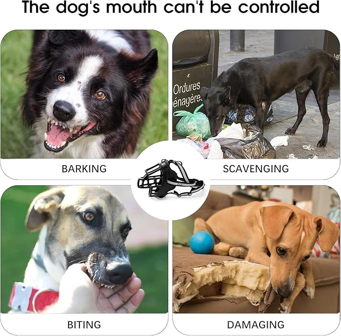 Dog Muzzle, Breathable Basket Muzzles for Small Medium Large Sized Dogs, Adjustable Humane Cage Mouth Cover for Grooming Biting Chewing, Allows Panting and Drinking (Soft Rubber, XXL)
