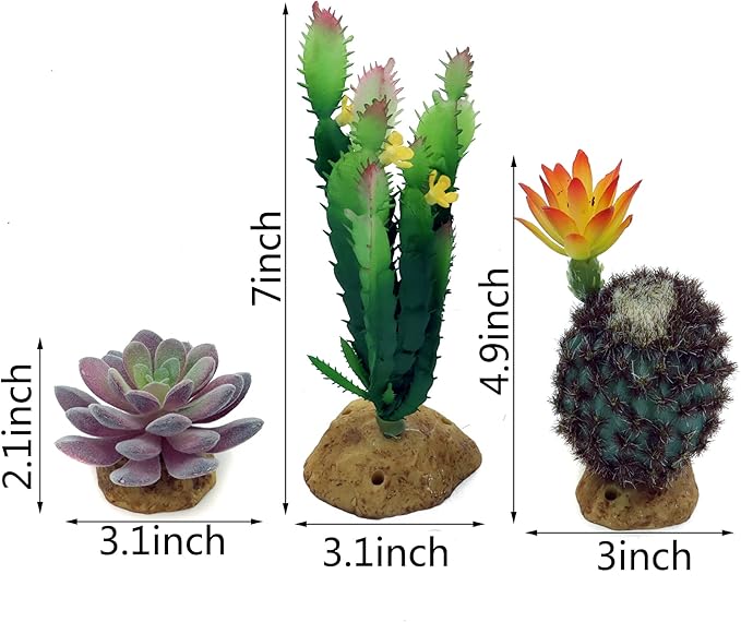 JIHAQUA Reptile Plants Succulent, Artificial Desert Rain Forests Plants for Lizard Bearded Dragon Chameleon Gecko Snake Amphibian Terrarium Decor (Set 3)