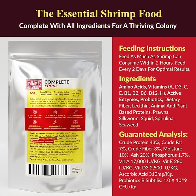 Professional Shrimp Food, Natural Premium Ingredients, High Protein, Rich in Vitamins for Crystal Shrimp, Caridina, Neocaridina, Ornamental, Taiwan Breeder Foods Formula (200g)