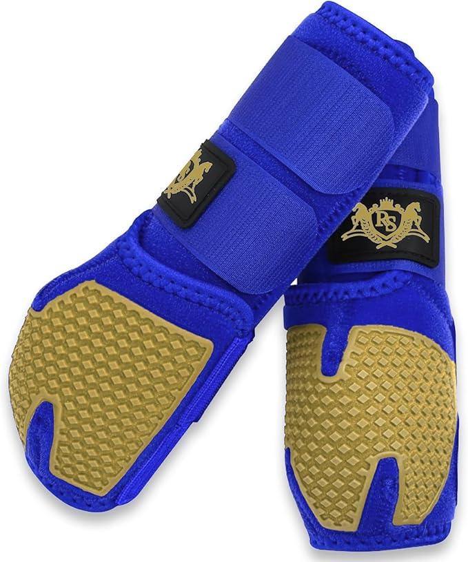 RS Premium Design Horse Boots | Comfortable, Protective & Shock-Absorbing | Best for Jump Training & Trails | OK Fabric for Ultimate Flexibility (Goldline Blue, Medium)