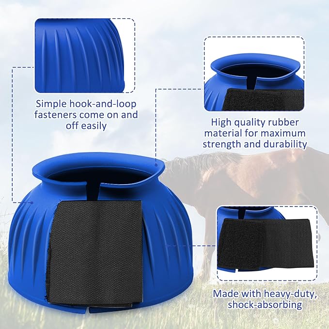 Abbylike Bell Boots for Horses 1 Pair/2 Pair Available, Protect Against Hoof Impact Trauma, Rubber Bell Boots Horse Care for Turnout, No Rub Design Wrap Hook and Loop