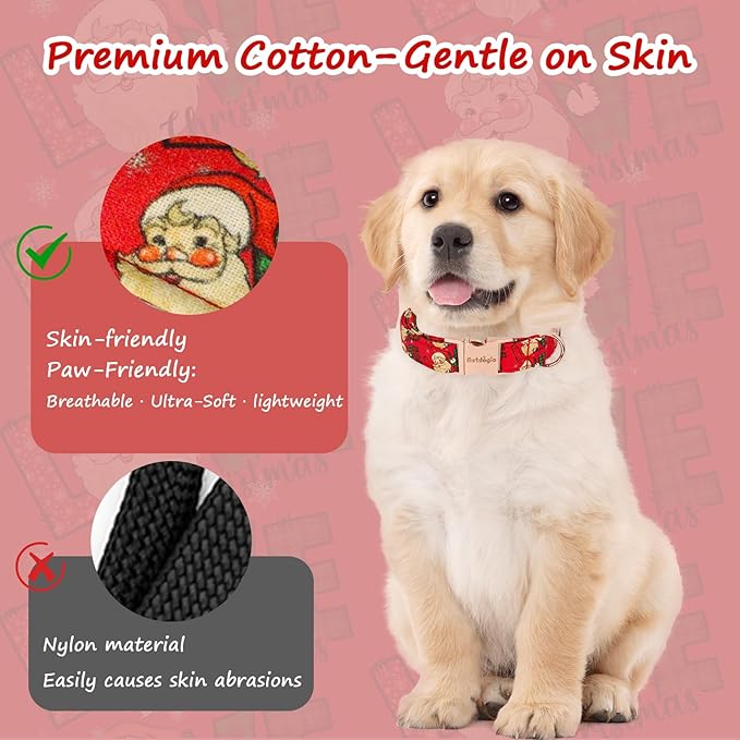 Christmas Dog Collar，Soft Cotton Dog Collars for Small Dogs, Dog Christmas Collar with Santa for Small Medium Large Dogs, Adjustable Red Collars Perfect for Girl or Boy Dog Collars-S