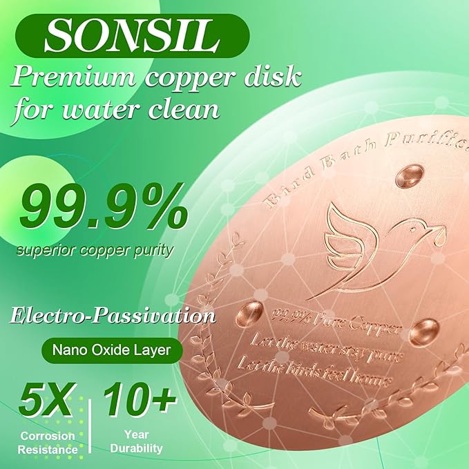 Bird Bath Copper Disk, Sturdy 1mm 99.9% Pure Copper Disk, Triple-Point Support Ensures Clean Water Year-Round, Fits Most Outdoor Birdbath Bowls (1)