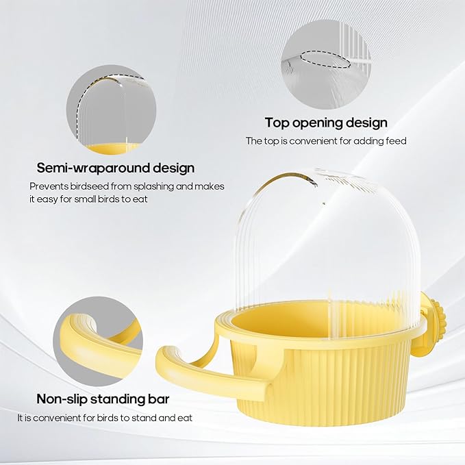 No Mess Bird Feeder Water Dispenser Set, Automatic Hydration, Bird Cage Accessories for Cockatiels Parrots Lovebirds Canarys Finches Budgies and Other Small to Medium Sized Birds (Yellow + White)