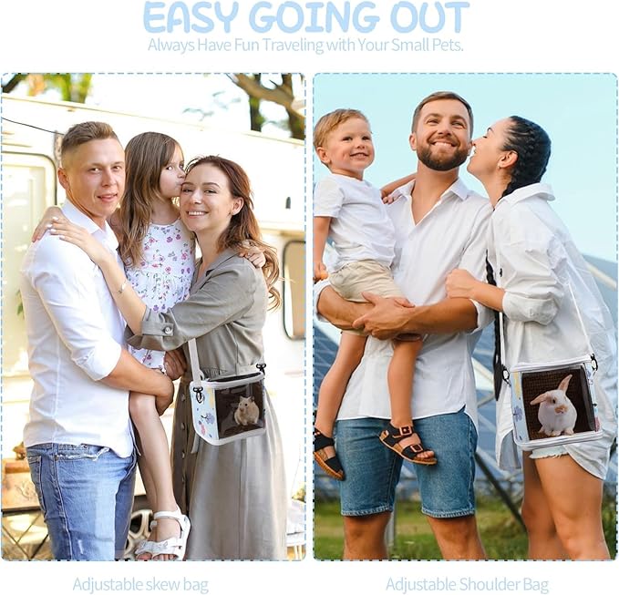 Guinea Pig Carrier with Water Feeder, Small Animal Hamster Carry Pouch with Ventilated Design and Clear Window, Chinchilla Travel Carrier for Bird Parrot Guinea Pigs Pet Transportation