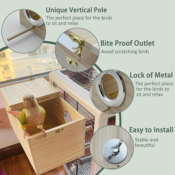 Parakeet Nesting Box, 7.87 X 4.72 X 4.72 inch Bird Nest Breeding Box with Perch Parrot Mating Box Wood Bird House Aviary for cage (S Horizontal Wood)