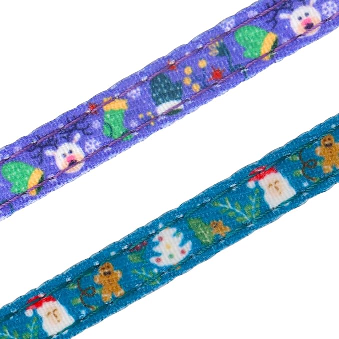 Christmas Cat Collar, Cotton 2 Pack Cat Collar with Bells, Breakaway Collars for Girl Boy Kittens, Santa