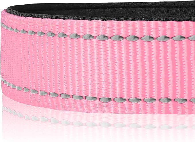 Joytale Reflective Dog Collar, Soft Neoprene Padded, Metal D-Ring, Nylon Pet Collar Adjustable for Extra Large Dogs, Pink, XL