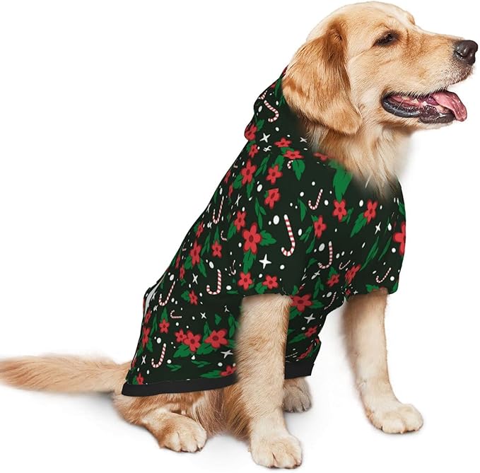 Black Candy Cane Hoodie,Christmas Cosplay Dog Clothes with Pocket and Hat Winter Clothes Sweaters Xx-Large