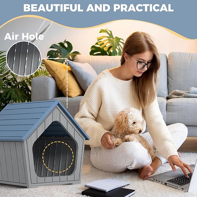 DRATO Outdoor Waterproof Cat House,23.43×22.64×22.8 Inches,Insulated Cat Shelter Feral for All Seasons,Easy to Assemble,Suitable for Cats and Small Dogs (Blue, 23.43×22.64×22.8 Inches)