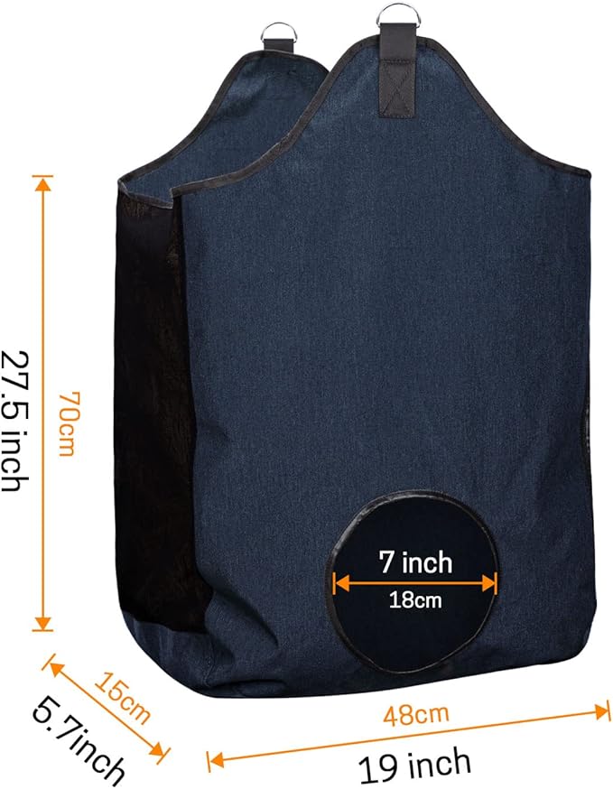 Hay Bags for Horse, Large Capacity Feeding Bag, Hay Nets for Sheep, Goats, Open Feed Hole Hay Feeder for Slow Feeding (Small Blue)