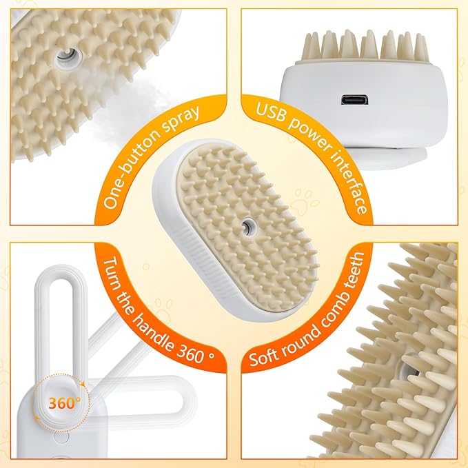 4 in 1 Cat Steam Brush for Shedding, Rechargeable Pet Steam Groomer Brush, Massage, Cleaning, Shedding & Combing Multifunctional Hair Removal Comb for Cats Dogs (Purple)