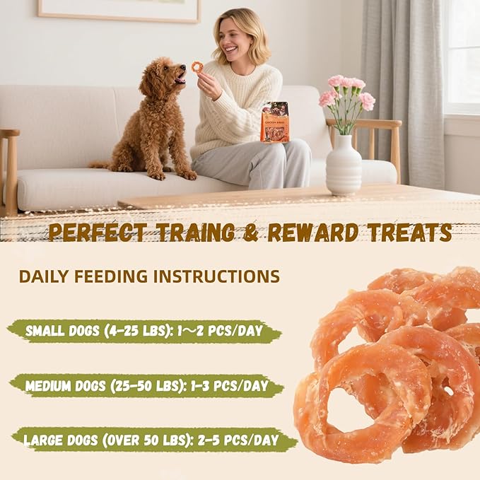Dog Treats Chicken Jerky Rings, Natural Chicken Breast w/Taurine, Rawhide-Free High-Protein Long-Lasting Chewy Training & Rewards Dog Snacks for Small Medium Large Dogs,10.58 oz