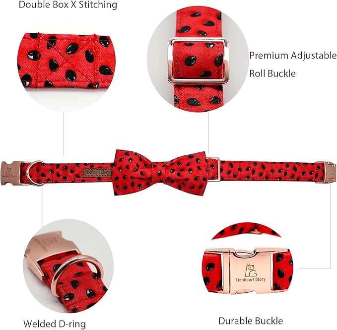 Lionheart glory Dog Collar, Watermelon Dog Collar with Bow, Summer Dog Bowtie Collar Cute Pet Collar Gift for Small Dog