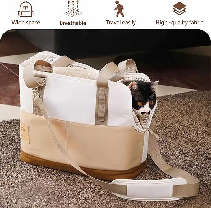 Dog Carrier Bag, Foldable Cat Bag with Breathable Mesh, Airline Approved Pet Carrier, Comfort Portable Pet Privacy Protection Travel Carrier(White)