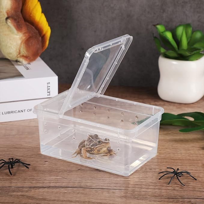 Irenare 8 Pcs Reptile Breeding Box Plastic Spider Terrarium Tarantula Feeding Box for Bearded Dragon Lizard Spider Gecko Scorpion(Vent Holes,Clear,5.9 x 3.9 x 2.5 Inch)