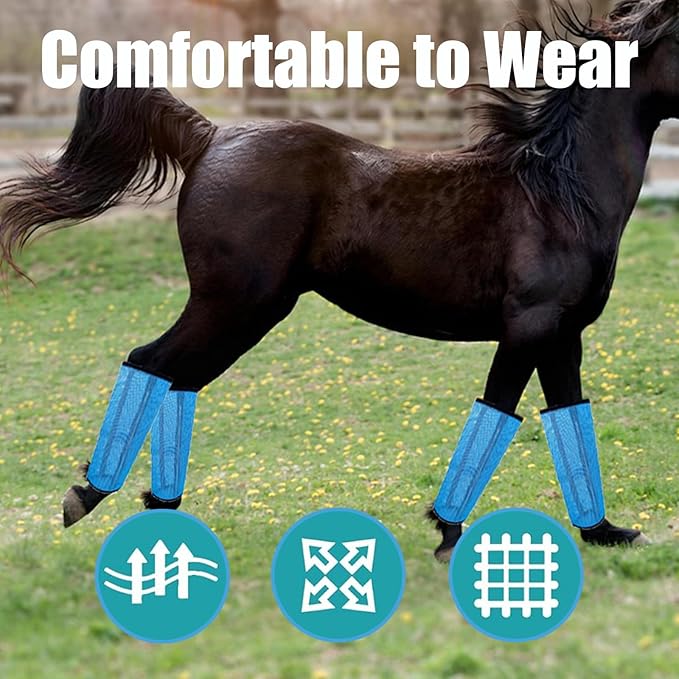 Mesh Horse Fly Boots Set of 4, Breathable Loose Fitting Leggings for Horses, Reduces Stomping & Fatigue, Leg Fly Protection (Rose red)
