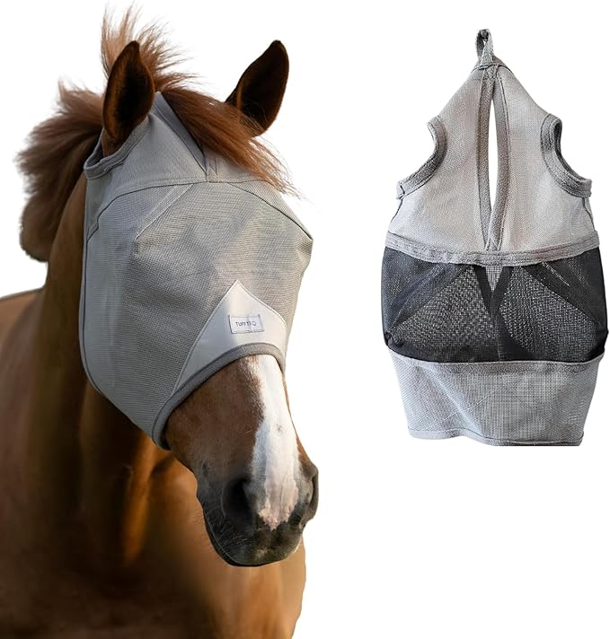 Horse Fly Mask Without Ears - 95% UV Eye Protection - Built-in Visor - Breathable, Lightweight Mask - Adjustable Fit for Horses Medium/Large Size