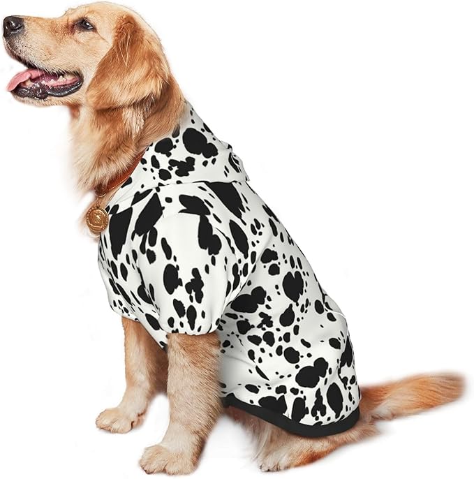Halloween Dalmatian Dog Costume, Cute Animal Dalmatians Print Winter Clothes Sweaters for Halloween Cosplay Autumn Pets' Wear Dog Winter Hoodies with Pocket for Medium Large Dogs XL