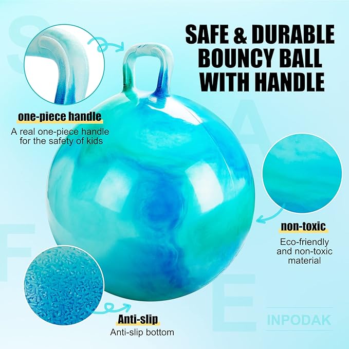 INPODAK Hopper Ball 20 Inch Bouncy Ball with Handle for Kids, Hippity Hop Jumping Bouncer Hopping Toy for Boys Girls Ages 5-9 with Pump and Gift Box Great Gift for Birthday Holiday
