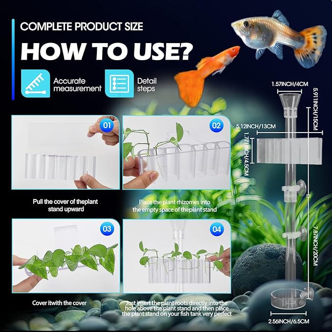 2PC 7 Holes Upgraded Aquarium Plant Holder, Aquatic Plants Cup for Tank, Fish Tank Plant Holder with Long Hook, Aquarium Feeder for Aquascape Decorations on Top of Tank (2Sets)