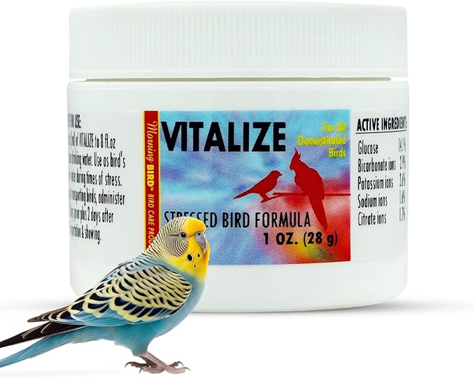 Morning Bird Vitalize for Birds 1 Oz – Stress Relief & Dehydration Supplement – Supports Hydration, Energy, Balance & Muscle Recovery – Easy Water-Soluble Supplement for All Bird Species.