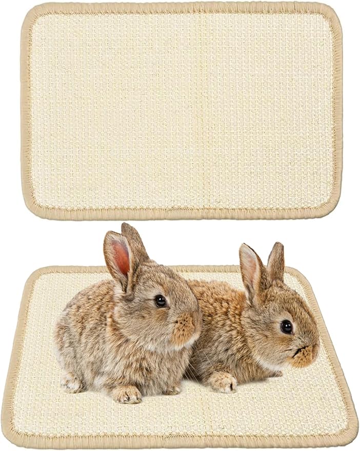 Rabbit Scratching Pad 2 Pack Natural Sisal Bunny Scratch Pads Small Animal Nail Scratcher for Indoor Grinding Claw Mat Pet Rug for Guinea Pigs Chinchillas Ferrets (White)