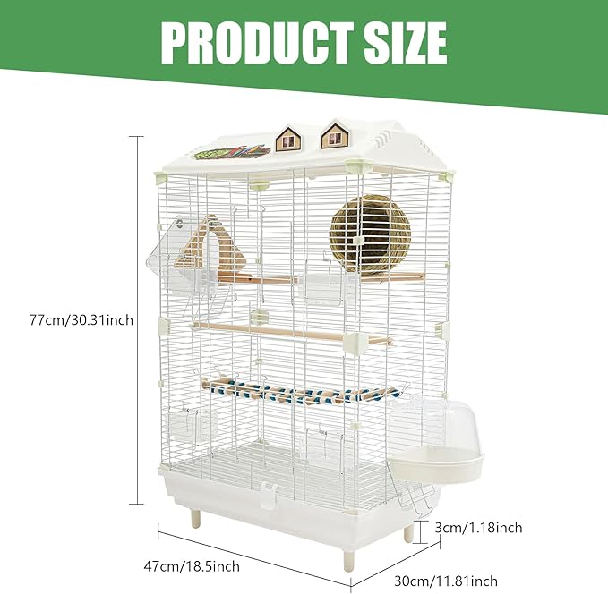 Two-Tier Bird Cage White Large Birdcage with Stand Food Containers Flight Cage for Parrot Lovebirds Finches Canaries Pigeons Parakeets Cockatiels