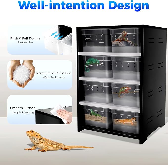 8-Grid Pet Breeding Box, Large Reptile Cage Clear Pet Terrarium Tank Multipurpose 2mm Breathing Hole Multipurpose Feeding Box with 25W Constant Temperature Heating Pad