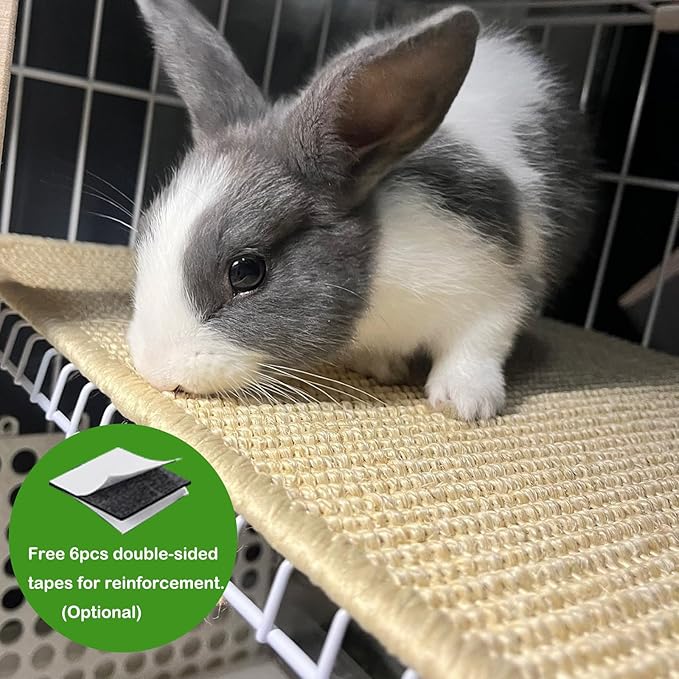 Rabbit Scratching Pad, 16 x 12 Inch Natural Sisal Bunny Scratch Mat Scratcher Mats Claws and Teeth Care for Biting Sleeping Nesting Small Animal Bedding Chew Toys Bed Play Toy (Beige, 1Pc)